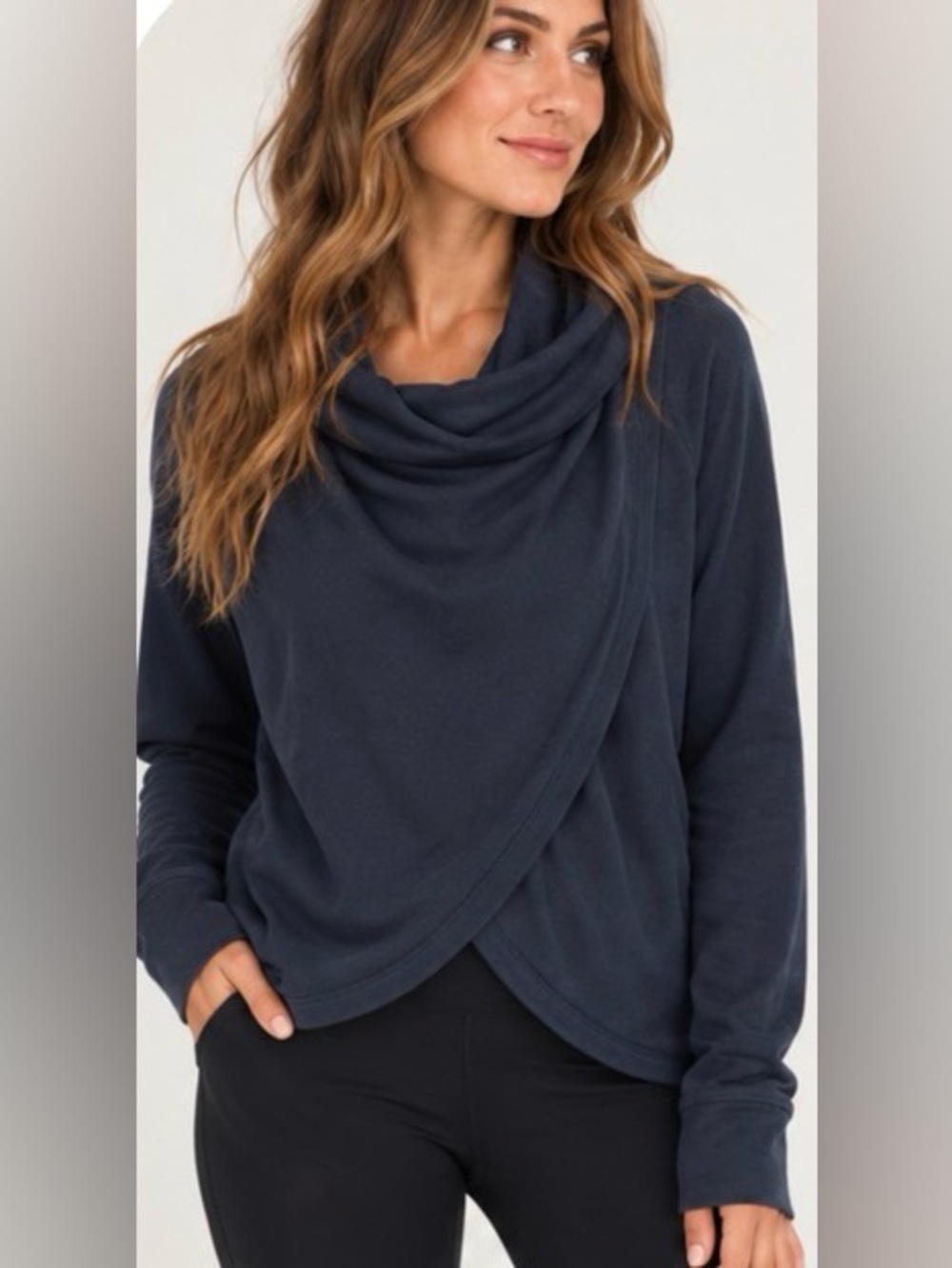 Athleta Purana Wrap Sweatshirt Navy Blue Size Large